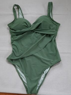 Cupshe Sage Green Draped One-Piece Swimsuit